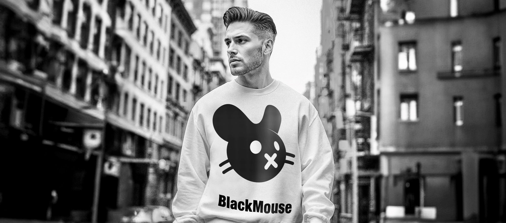 Gents Big BlackMouse Organic Fluffy Sweat White