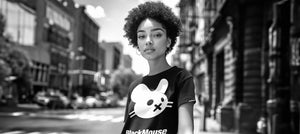 Lady's Big BlackMouse Organic T-Shirt (Fitted Cut) Black