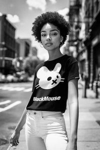 Lady's Big BlackMouse Organic T-Shirt (Fitted Cut) Black
