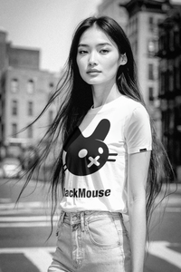 Lady's Big BlackMouse Organic T-Shirt (Fitted Cut) White
