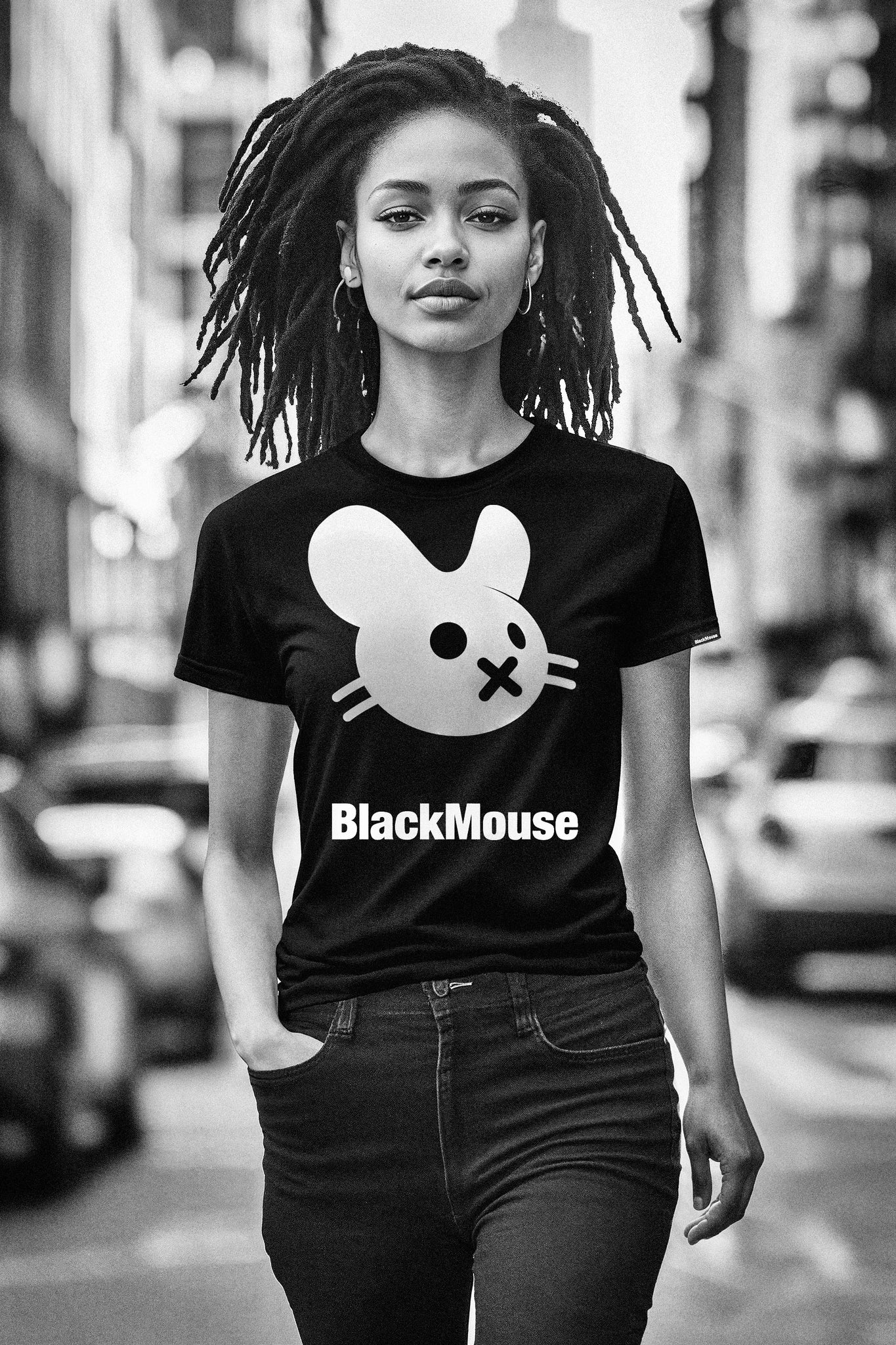 Lady's Big BlackMouse Organic T-Shirt (Regular Fit) Black